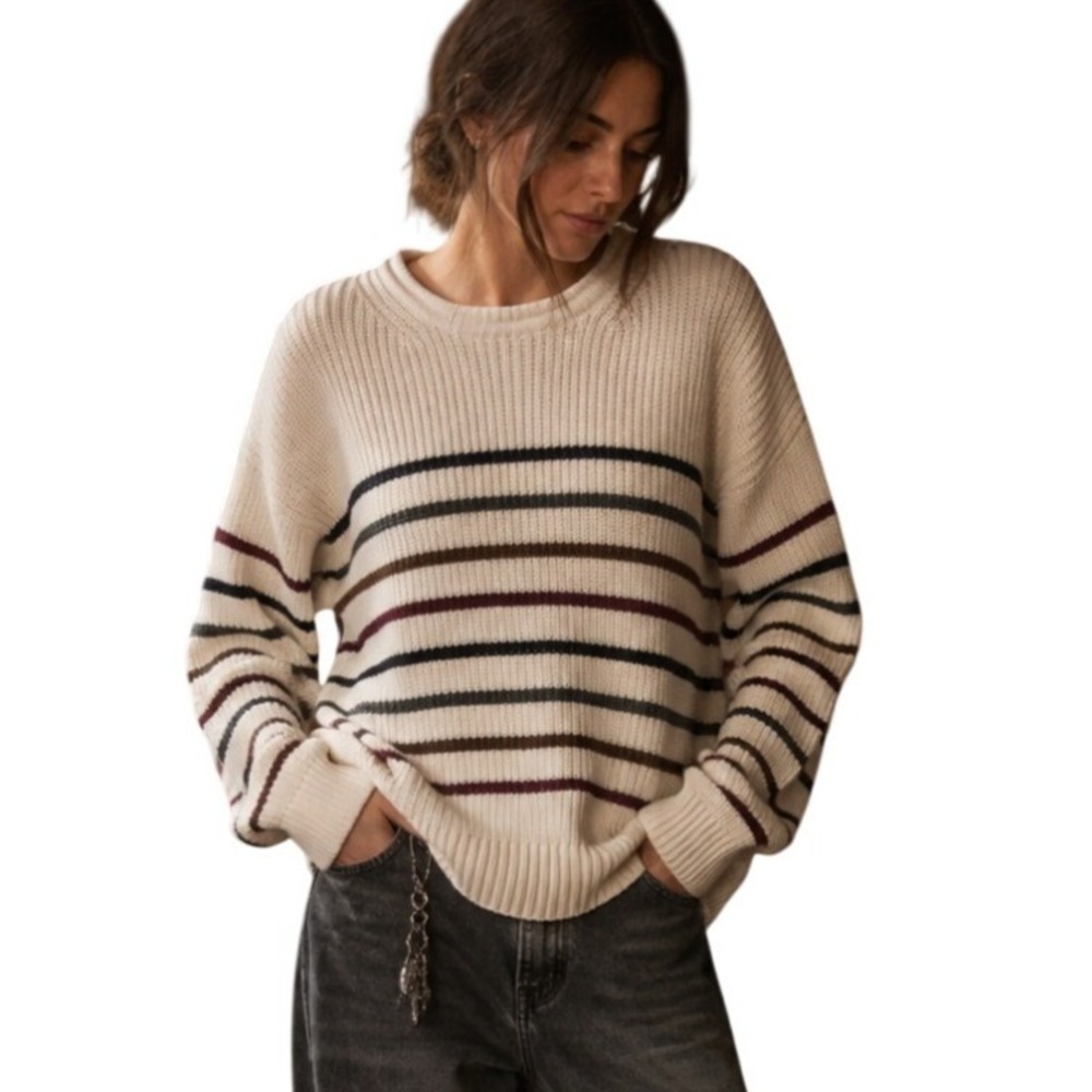 GAP Retro 90s Grunge Shaker Knit Multi Color Stripe Rolled Neck Hem Sweatshirt